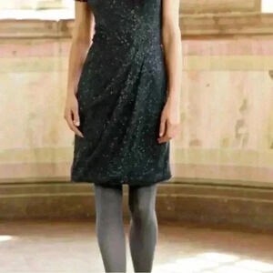 PERUVIAN CONNECTION WOMENS GREY SEQUIN DRAPE PLEATED SKIRT Size 14